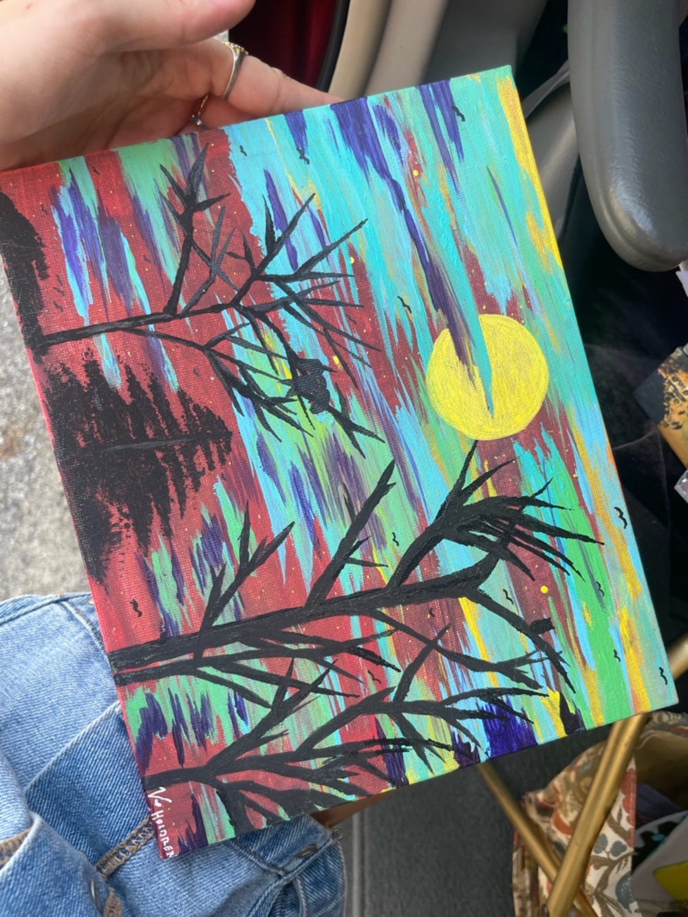 Hand-Painted Abstract Landscape Canvas Art - Turquoise, Red & Yellow